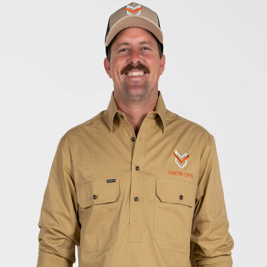 Half Button Work Shirts - Tan